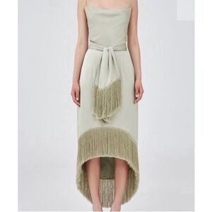 KEEPSAKE Passion Midi Sage Green Fringe Backless dress size 00/XXS